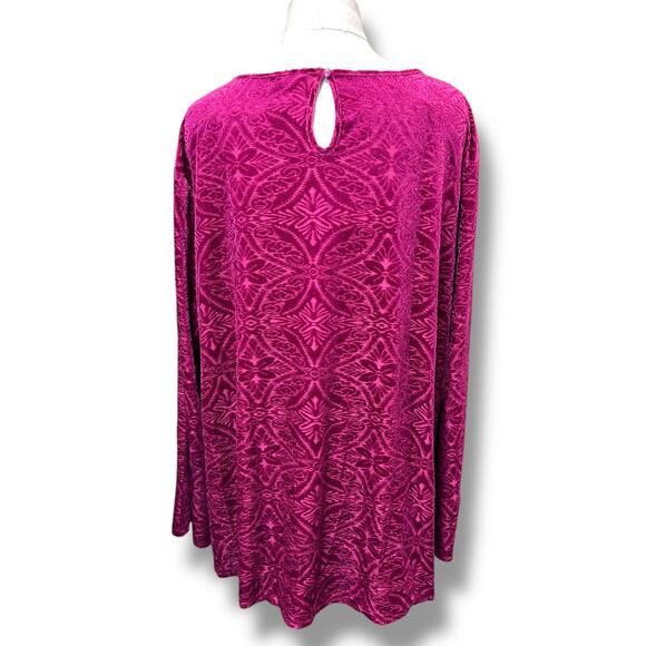 Cato Magenta Velvet Velour Blouse Top | Damask Pattern Tunic | Plus Size 22W/24W - Picture 5 of 11